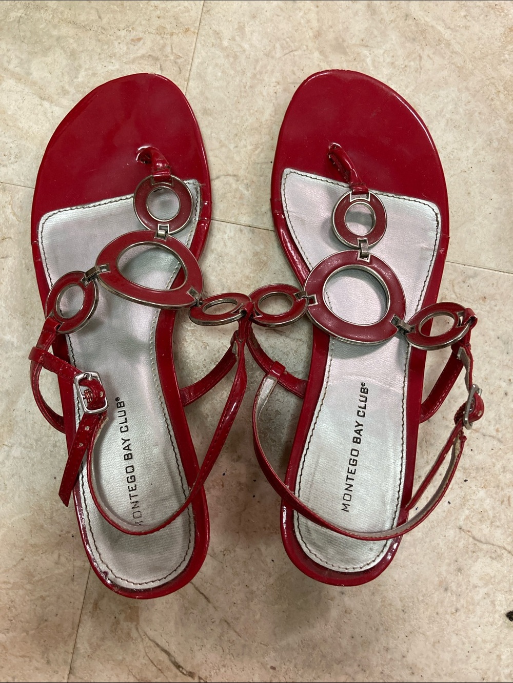 Montego Bay Club Red Patent Circular-Link Women's Sandals